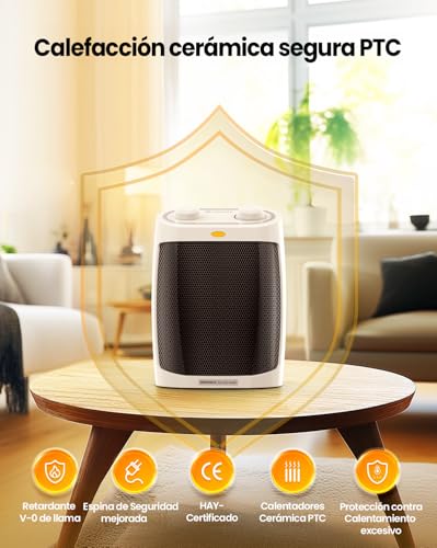 AIRMATE Heizlüfter Klein, Energiesparend mit Überhitzungsschutz, 2000W PTC Keramik Heizlüfter, 3 Modi, Leise für Räume, Schlafzimmer, Electric Heater (Weiß) – Bild 4
