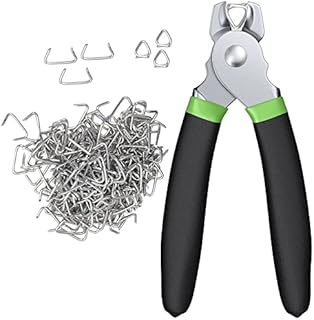 CAMWAY Hog Ring Pliers Kit & 300pcs 3/4inch Galvanized Steel Hog Rings, Professional Interior Exterior Decoration Installation Tool for Nailing,Car Cushions,Fences,Pet Cages,Wire Mesh