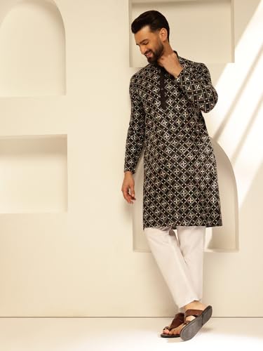 Image of SOJANYA (Since 1958 Men's Cotton Silk Gold Sequins Thread Embroidered Kurta With White Pyjama