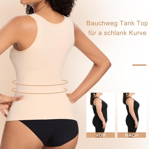 ONEW Damen Slimfit Unterhemd Bequeme Bauchweg Shapewear Tank Top Formende Kompressions Trägertop Komfortable Body Shaper,Beige,M