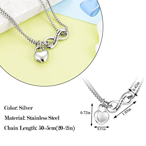 XIUDA Infinity Urn Necklace for Human Ashes Always in My Heart Cremation Necklace Stainless Steel Memorial Ash Jewelry for Women2