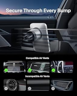 Belkin MagSafe Car Vent Mount Pro, Magnetic Phone Holder for iPhone 16/15/14/13/12, Secure Grip, Portrait & Landscape View, Cable Management, Air Vent Clip, Magsafe Compatible, Silver, Includes Cloth
