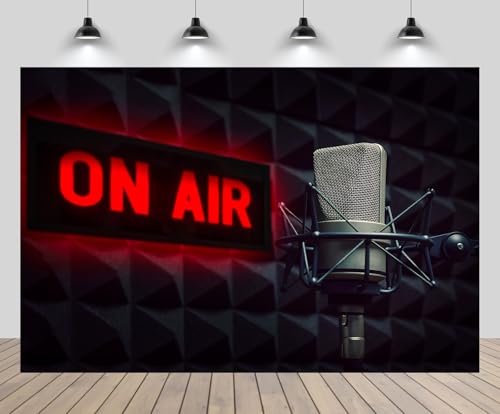 CHNYWORK 9x6ft Professional Microphone Backdrop Radio Station Studio On Air Sign TV Show Newscaster Studio Background Reporter Interview Stage Video Recording Decor Photo Booth Studio Props by CHNYWORK - Used condition - US$22.77