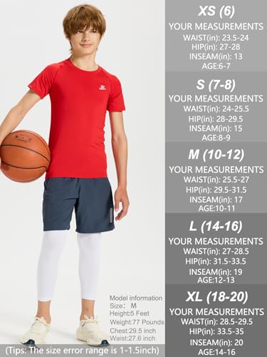 Image of DEVOROPA Boys Leggings Youth Compression Pants Sports Tights Basketball Football Baseball Soccer Baselayer Slim /Regular /Husky