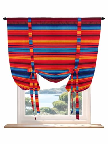 Tie Up Curtains for Windows Colorful Striped Roman Shade 34 x 45 Inch Bathroom Curtains Window Farmhouse Modern Rainbow Lines Art Rod Pocket Short Balloon Curtains for Living Room Kitchen Small Blinds