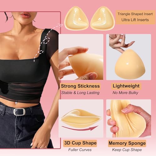Image of Bra Pads Inserts, Double Sided Sticky Backless Bra Inserts Ultra Instant Lift Padded Swimsuit Sport Bra Breast Enhancers
