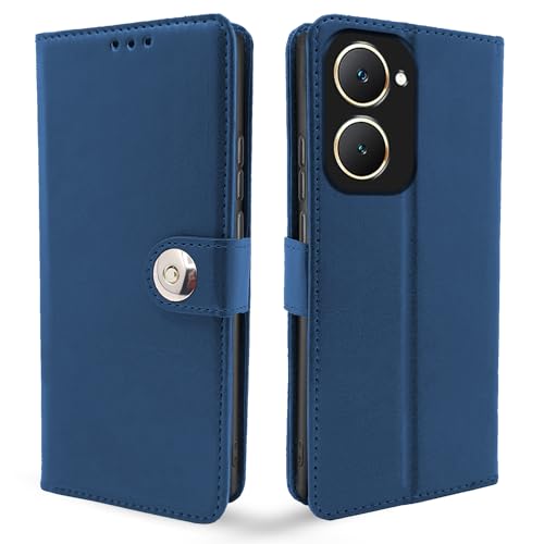 Image of Pikkme Flip Cover Leather Finish | Inside TPU with Card Pockets | Complete Protection Button Flip Case for Vivo Y03 4G (Blue)
