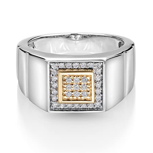 Gem Stone King Men's 10K Yellow Gold and 925 Sterling Silver 2 Tone White Lab Grown Diamond Ring for Men | 0.19 Cttw, | DEF Color | VVS-VS Clarity | Available In Size 7, 8, 9, 10, 11, 12, 13