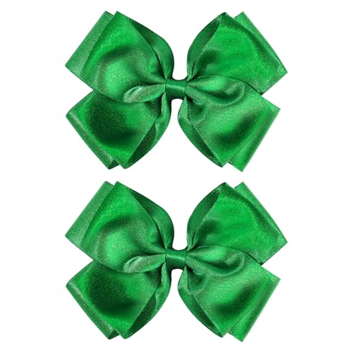 CN 4.5" Green Glitter Hair Bows for Girls Alligator Clips