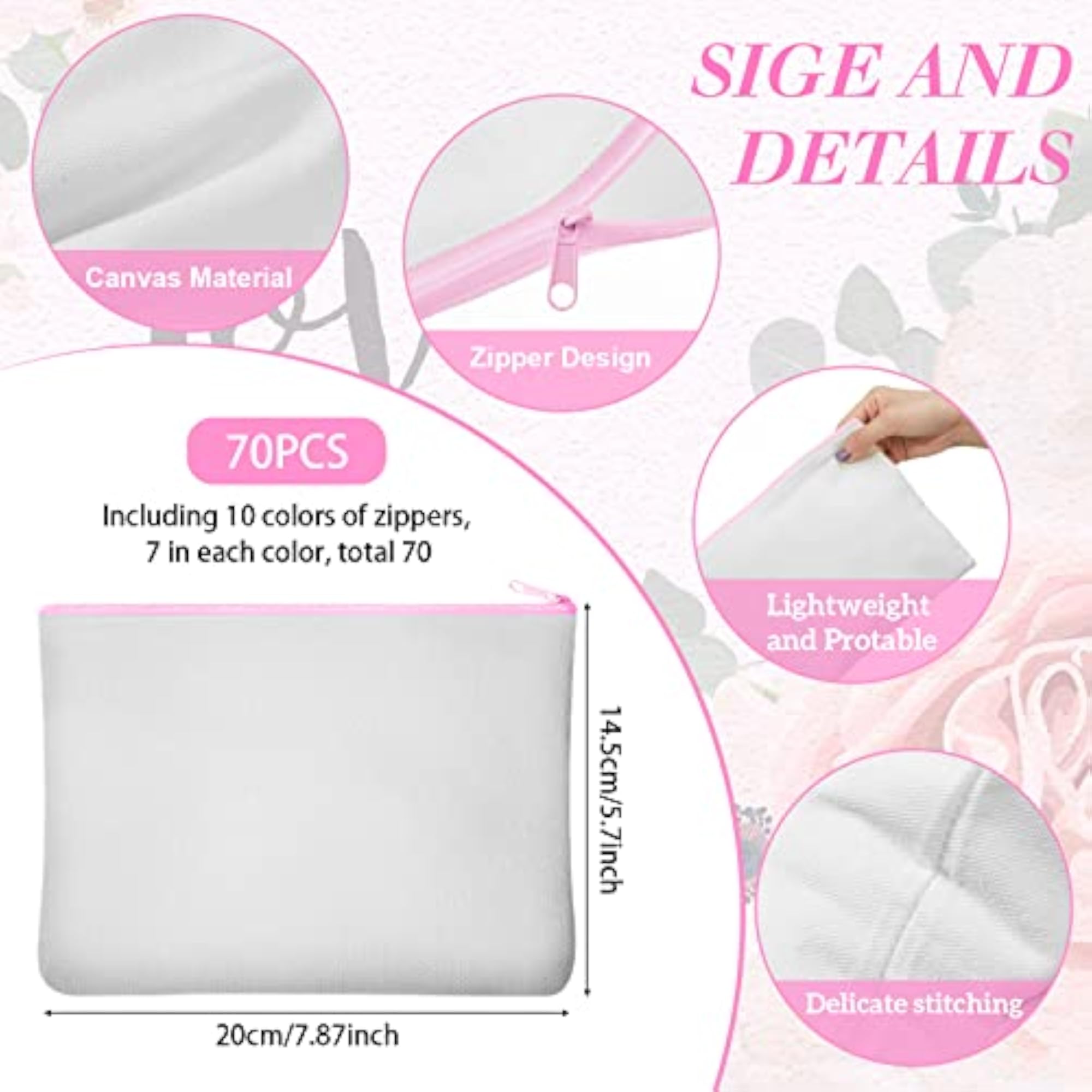 70 Pieces Sublimation Blank Canvas Makeup Bags Bulk