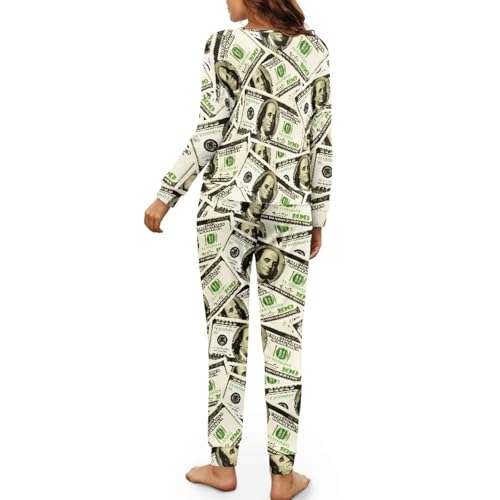 Image of Womens Lounge Set Long Sleeve Soft Pajama Sets Casual 2 Piece Pj Outfit Crewneck Sleepwear with Pockets Plus Size