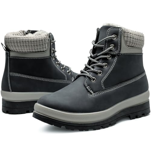 Womens White Winter Snow Boots Combat Boots for women Waterproof Fur Lined Ankle Booties Non Slip Fuzzy Warm Platform Boots Lace Up Hiking boots with Zipper