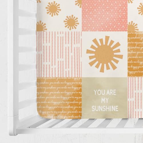 Image of Colorful Boho Sun Baby Crib Sheet 52''x28'' Cute Sunshine Stripes Stretchy Fitted Mattress Sheets for Boy Girl Letters Quote Nursery Toddler Bed Sheets for Standard and Toddler Mattress