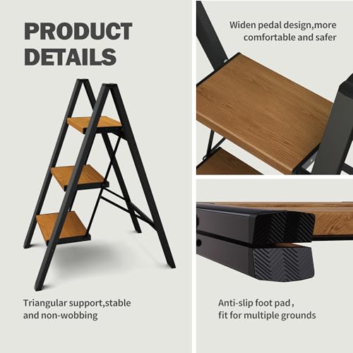 BEFITMACE Escada de 3 degraus, banco dobrável leve de alumínio com 3 degraus com pedal largo antider