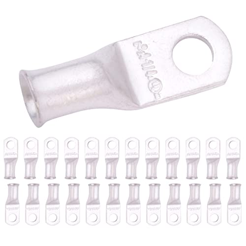 Image of SELTERM 4 AWG 1 /4 inch Stud (25 pcs.) UL Marine Grade Battery Ring Terminal Connector, Tubular Electrical Wire End Cable Lugs, Tinned Copper Eyelets [B32]