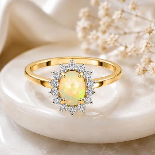 Image of Princess Diana Inspired Halo Birthstone Ring for Women Girls | Pure 925 Sterling Silver with AAA+ Natural Gemstone | 18K Gold-Plated | Best Gift for Birthday, Anniversary, or Valentine�s Day