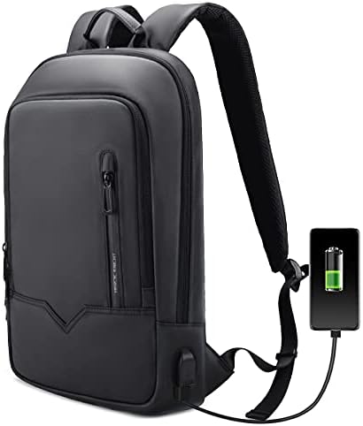 Laptop Backpack, Mens Computer Rucksack Lightweight Slim Laptop Rucksack Waterproof Daypack with USB Charging Port, Compact Bag Business Travel College School Bag for Office Work Outdoor-Black