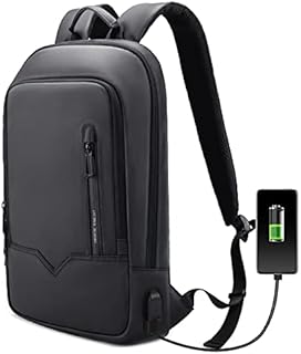 Laptop Backpack, Mens Computer Rucksack Lightweight Slim Laptop Rucksack Waterproof Daypack with USB Charging Port, Compact Bag Business Travel College School Bag for Office Work Outdoor-Black