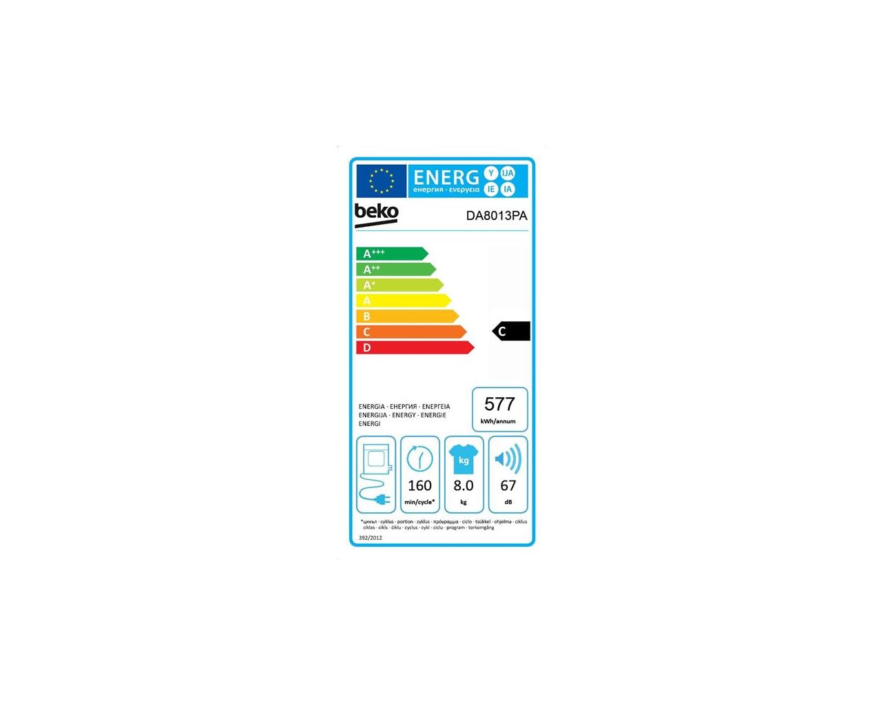 BEKO DA8013PA Sèche-linge 8kg 15 programmes évacuation blanc