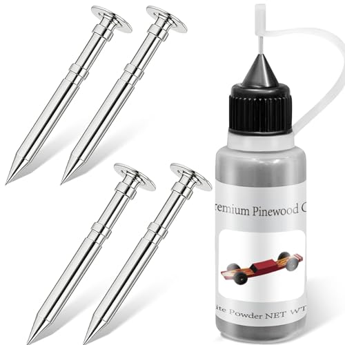 DerbyCraftPro Pinewood Car Axles and Graphite Lubricant Kit |4pcs Polished Grooved Axles+0.5oz Graphite Powder | Friction-Reducing Derby Grooved Car Axles Pine Derby Wheels to Eliminate Wheel Wobble