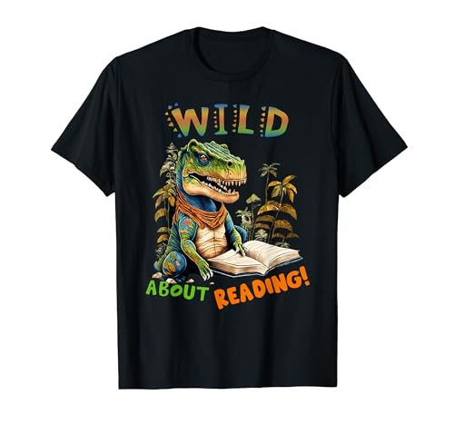 Librarian Teacher Kids Wild About Reading Dinosaur Reading T-Shirt