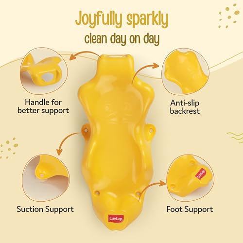 Image of LuvLap Bubble Baby Bathtub (White & Orange) & Anti Slip Baby Plastic Bath Chair (Yellow) for 6 Month - 3 Years, Bathtub with Drain Plug, Baby Bath Seat /Sling with Non Slip Suction Base