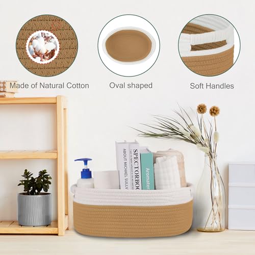 BOSROTY Small Woven Basket with Gift Bags and Ribbons, Empty Baby Gift Baskets for Kids Women Men, Shelf Storage, Small Cat Dog Pet Toy Boxes, 13”x 9”x 5.5”, Camel