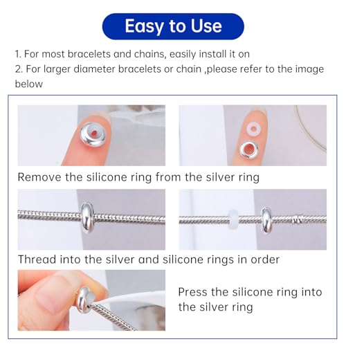 PANPOKI Spacer Beads/Stopper Perlen für Armbänder & Ketten, 925 Sterling Silber Perlen | Glatt & Pave Zirkonia (Weiß, Blau, 18K Gold plattiert) | Anti-Rutsch Trenner Charms (2Pcs Sliver Spacer)