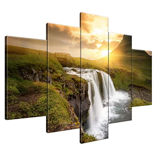 Estika Leinwand bilder - Island, Wasserfall, Sonnenuntergang - 150x105 cm,...