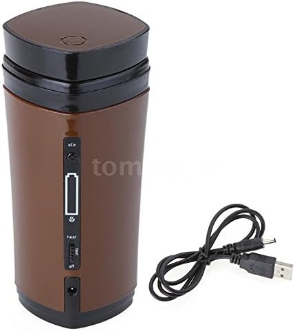 Rechargeable USB Heating Self Stirring Auto Mixing Tea Coffee Cup Mug Warmer Lid - Brown