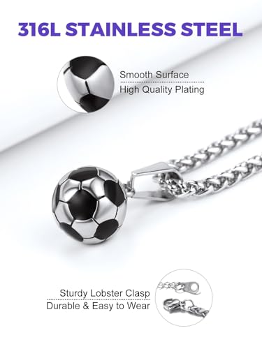 Richsteel 3D Football/Basketball/Soccer/Baseball Ball Boxing Glove Cool Necklaces Pendant for Men, 316L Stainless Steel Sneaker Chain,Trendy Sport Fan Hip Pop Jewelry4