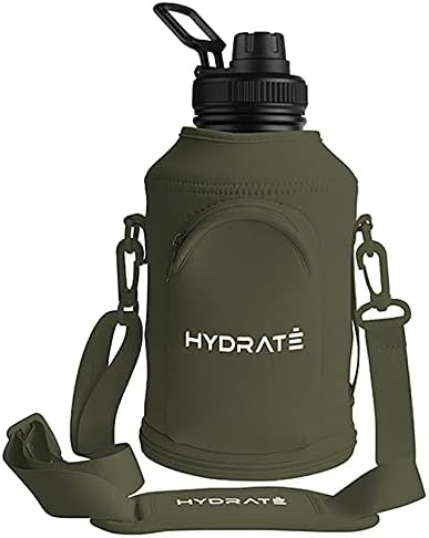 HYDRATE Zielony pokrowiec na ramię moro, akcesoria do dzbanka XL ze stali nierdzewnej, 2,2 l, z paskiem do noszenia i etui na telefon, ochronny i izolacyjny pokrowiec neoprenowy na butelkę z wodą