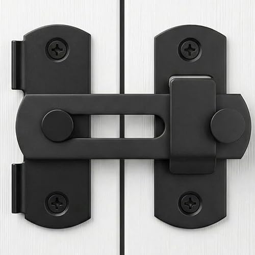 DOUBLE 2 C Barn Door Lock, Sliding Door Lock Hardware, Carbon Steel Door Latches for Cabinet, Closet, Window Door, Black