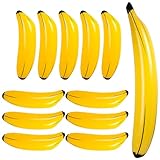 Simgoing 12 Pcs Inflatable Banana Props Balloons Include 23 Inch Banana x 11, 70 Inch Banana x 1, Bachelorette Party Decoration Plastic Banana Toys for Swimming Pool Party Favors Supplies Games