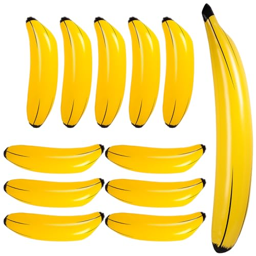 Simgoing 12 Pcs Inflatable Banana Props Balloons Include 23 Inch Banana x 11, 70 Inch Banana x 1, Bachelorette Party Decoration Plastic Banana Toys for Swimming Pool Party Favors Supplies Games