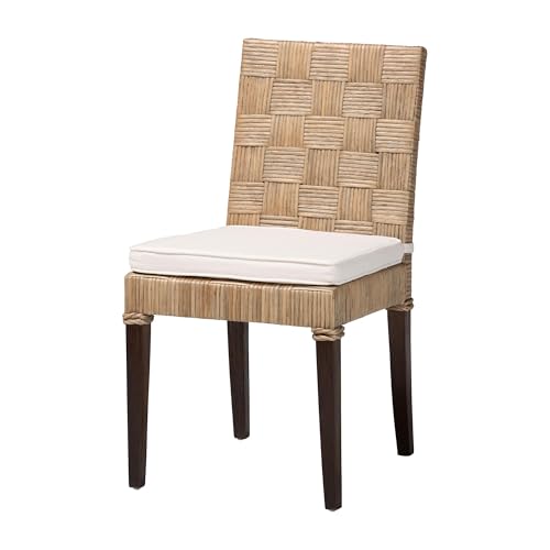 Bali & pari Fatima Natural Rattan Dining Chair with Cushion – Handwoven Wicker Side Chair with Basketweave Back and Seat, Coastal Boho Seating for Dining Room or Kitchen, Dining Height