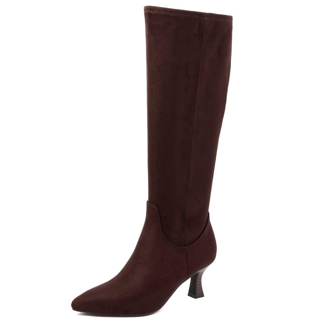 Jones New York Womens Wide Calf Boots Stretch Microsuede Upper Inside Zipper Foam-Cushioned Insole and Stacked Heel Sonton