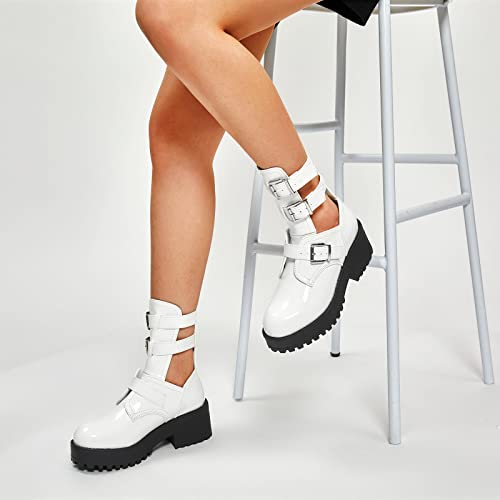 Tinstree Platform Chunky Boots Lug Sole Spring Summer Cosplay Gothic Mid Calf Ankle 70S Walking Outfdoor Fashion Boots For Women Y2K Heels Buckle Shoes Riding Motorcycle White,10 #TOP5