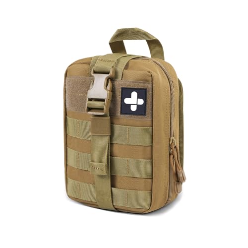 Gogoku Bolsa de primeros auxilios de nailon 1000D táctica Molle, bolsa médica vacía para actividades al aire libre, suministros médicos, camping, senderismo, viajes, solo bolsa (caqui)