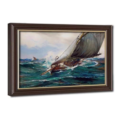 Impression sur toile maritime With The Wind par Montague Dawson cadre suspendu 30x45 cm