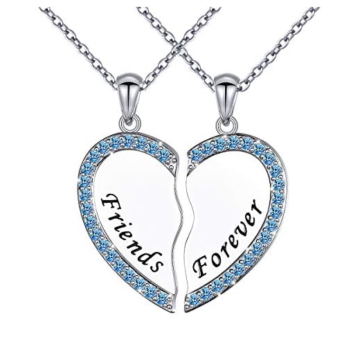 DAOCHONG S925 Sterling Silver Best Friend Forever Bestie Necklaces Heart 2 Piece Gifts Women Teen Little Girls Friendship BFF Pendant Necklace Set