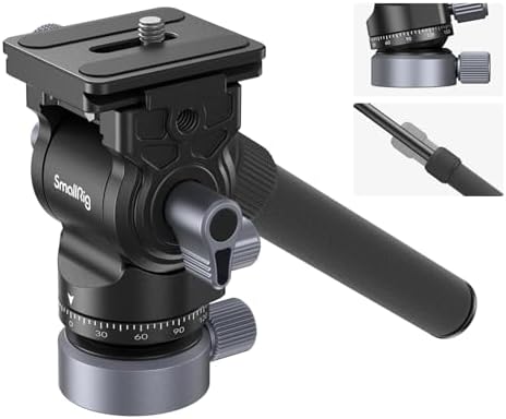 SmallRig Tripod Fluid Video Head with Leveling Base, Quick Release Plate for Arca Swiss and Adjustable Handle, Pan Tilt Head for Compact Cameras DSLR Cameras, Load up to 8.8lb/4kg - 4170B