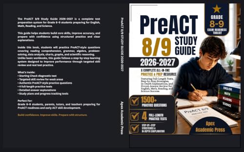 PreACT 8/9 Study Guide 2026–2027: All-in-One Prep Guide with Full-Length Tests, Step-by-Step Strategies, and Detailed Answer Explanations for English, Math, Reading, and Science