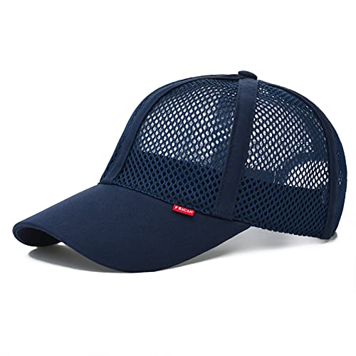 Feicui Men Mesh Trucker Baseball Cap Hat Adjustable 6-Panel Hat Outdoor Sports Wear (Navy) #TOP10