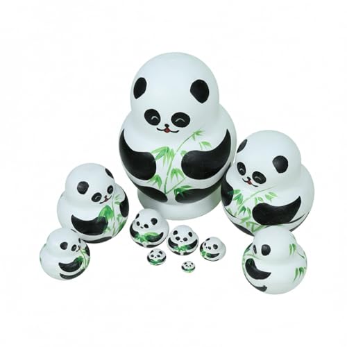 COHEALI 10 Layers Cartoon Panda Russian Nesting Dolls Wooden Nesting Toys for Kids Home Decoration 4.33 Inch Collectible Craft