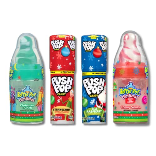 Christmas Baby Bottle Pops & Push Pops - Holiday Flavor Assortment - Variety Gift Pack of 4 (2 Each) By Lyza's Sweets & Treats
