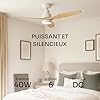 Mellerware - Ventilateur de plafond avec télécommande Brizy! Bright 45W | Lampe puissante | Ultra silencieux | 3 lames | Diamètre 132cm | 6 vitesses | Refroidissement + LED intégrée | Bois clair