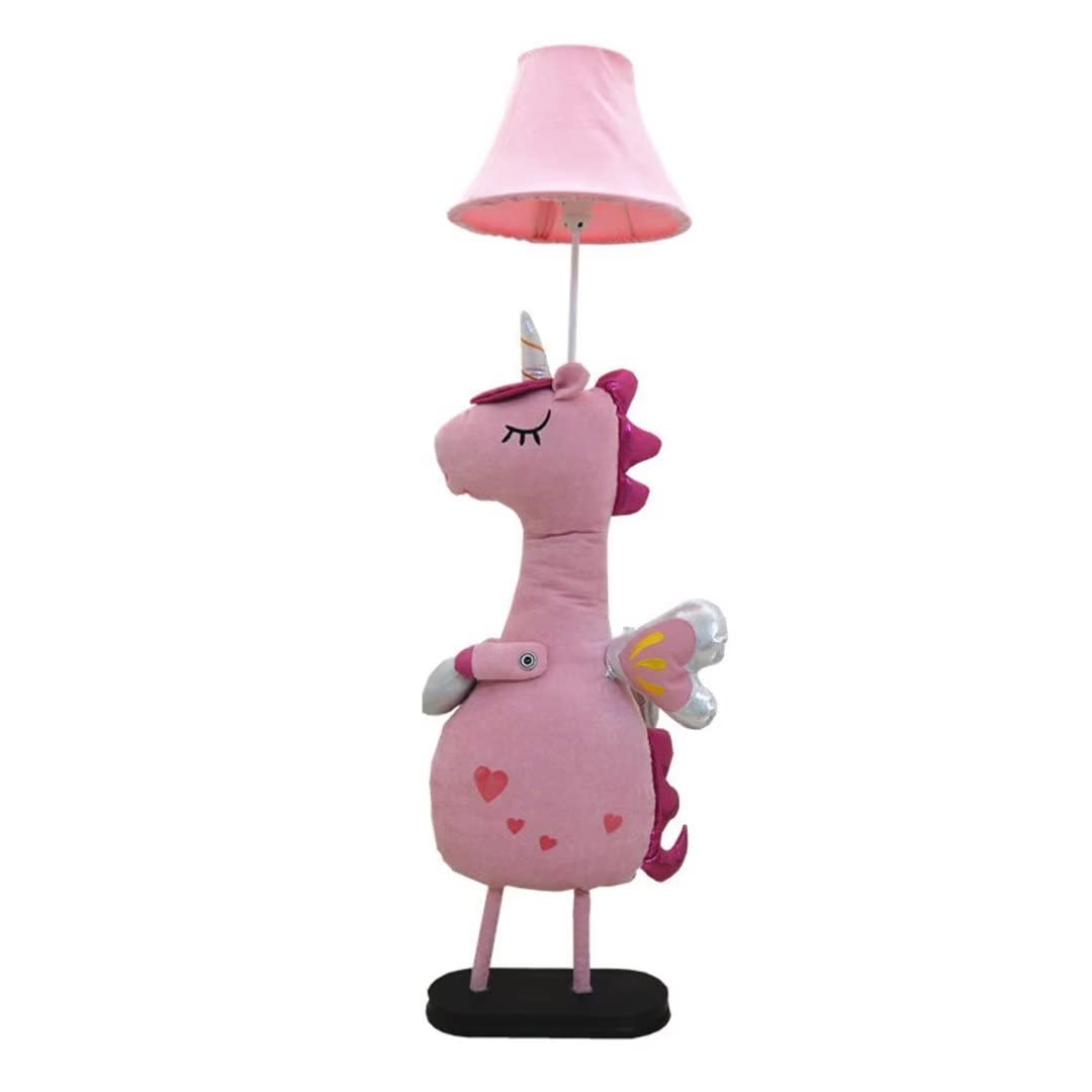Lampadaire licornes dessinées, lampe sur pied modèle animal mignon avec abat-jour en toile, lampe de chevet pour chambre d'enfant, éclairage décoratif, support de lampe E27, bouton poussoir