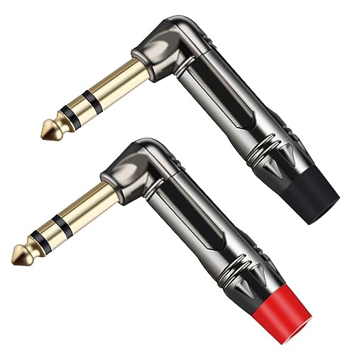 Conector estéreo 6,35 mm macho de 1/4 pulgadas tipo codo para cable de audio y micrófono pack de 2 2