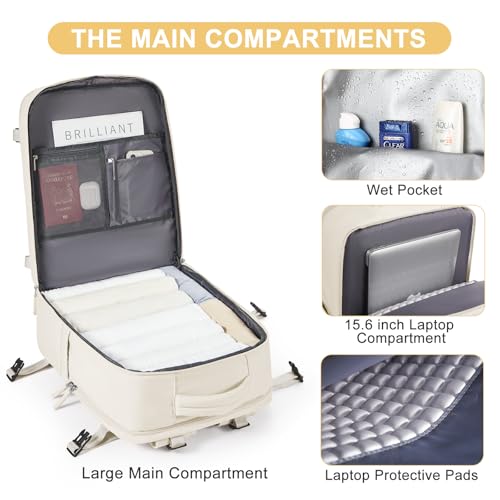 Image of coofay Large Travel Backpack Carry on Flight Approved Mochila De Viaje Personal Item Backpack for Airlines Frontier Airlines Personal Item Bag Large Backpack for Travel Backpacks for Men Women Beige